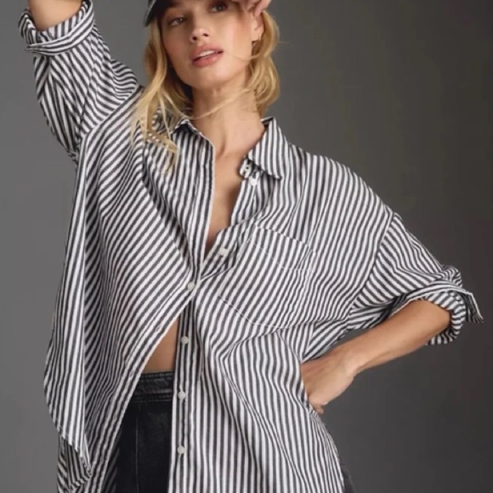 Anthropologie Maeve Bennet Button Down Shirt in Blue and White Stripe